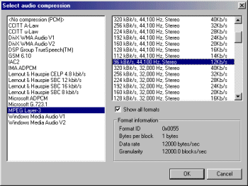 Virtual Dub - Choix de la compression audio